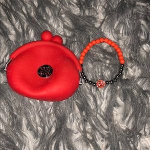 Orange and silver rustic cuff bracelet